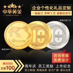 金幣定制純金999紀念品足金定做員工周年慶禮品徽章金牌銀幣定制
